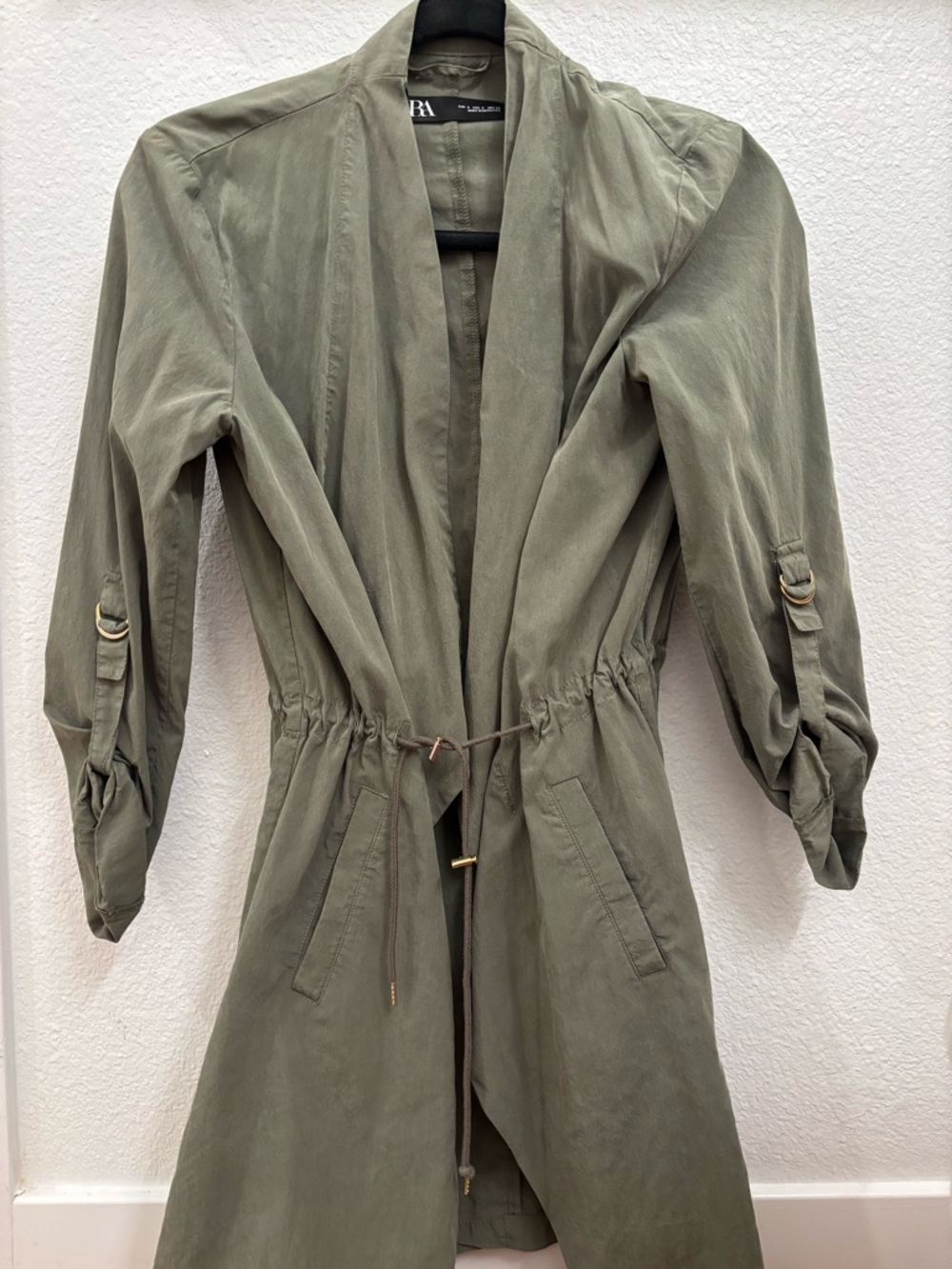 Zara Olive Drawstring Trench Coat